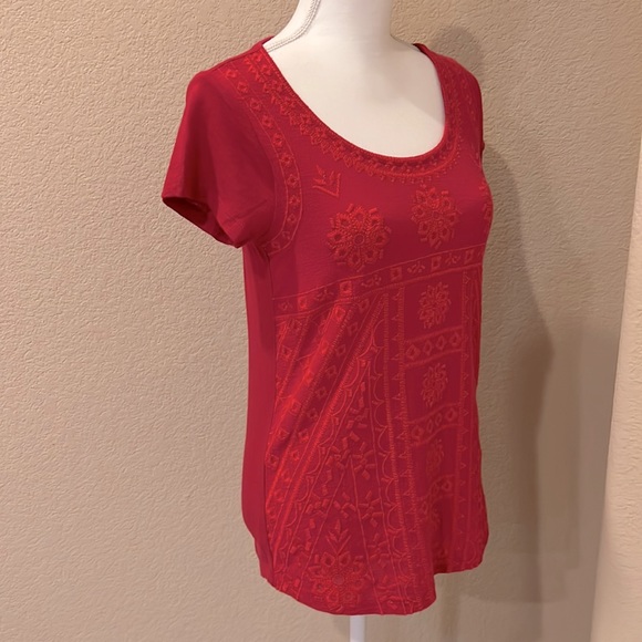 Lucky Brand Dark Pink Embroidered Short Sleeve Shirt - Picture 10 of 16